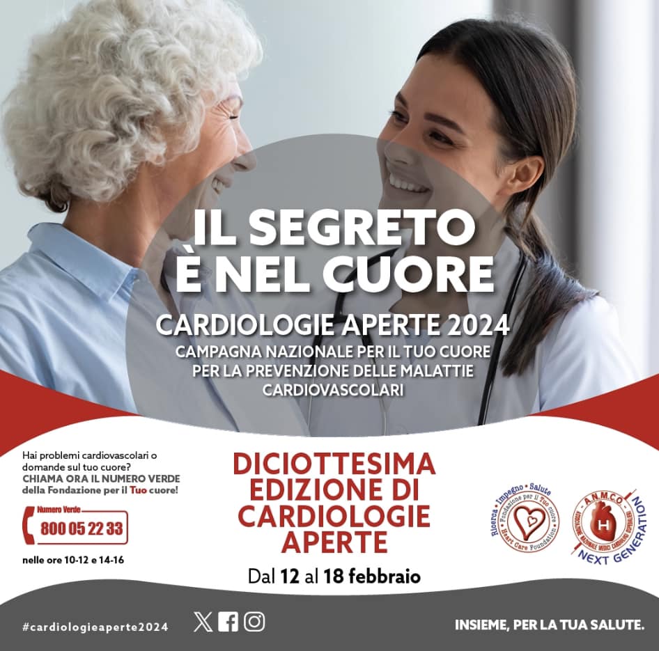Cardiologie Aperte 2024: dal 12 al 18 febbraio informazioni gratuite per i cittadini sulla prevenzione vascolare
