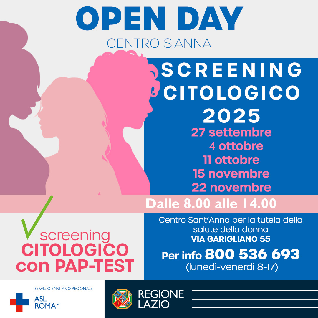 Screening citologico di 1° livello gratuito al Centro Sant'Anna dal 27 settembre per 5 sabati per residenti ASL Roma 1