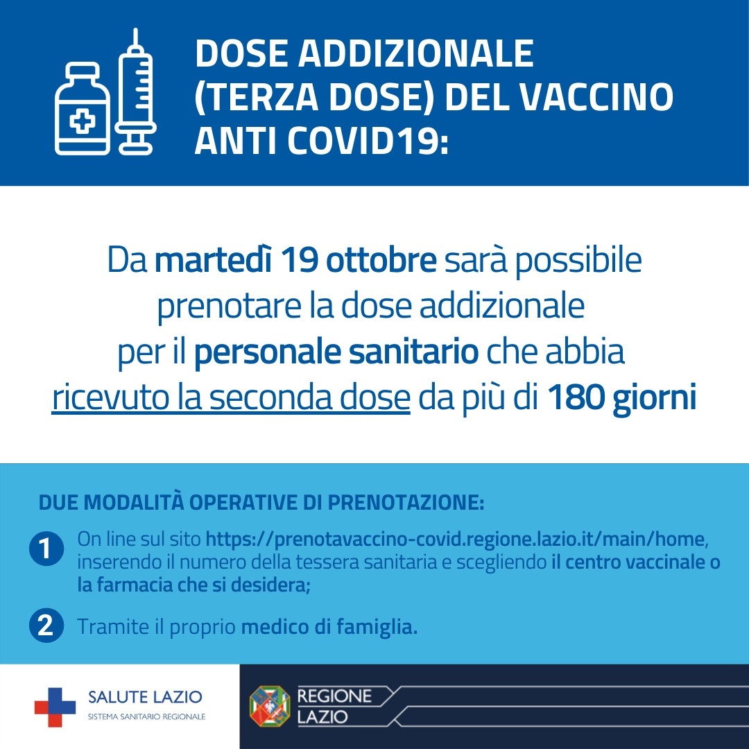 Vaccino anti-Covid 19: Terza dose (booster) per il personale sanitario