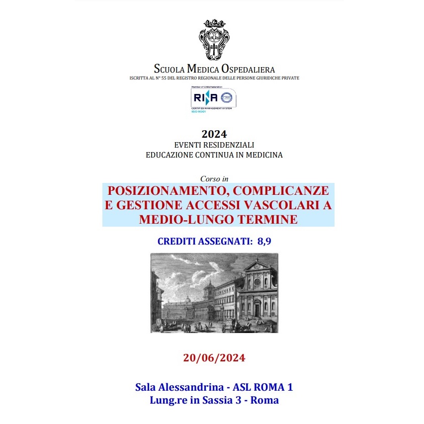 20 giugno Corso ECM “Posizionamento, Complicanze e Gestione Accessi Vascolari a Medio-Lungo Termine”
