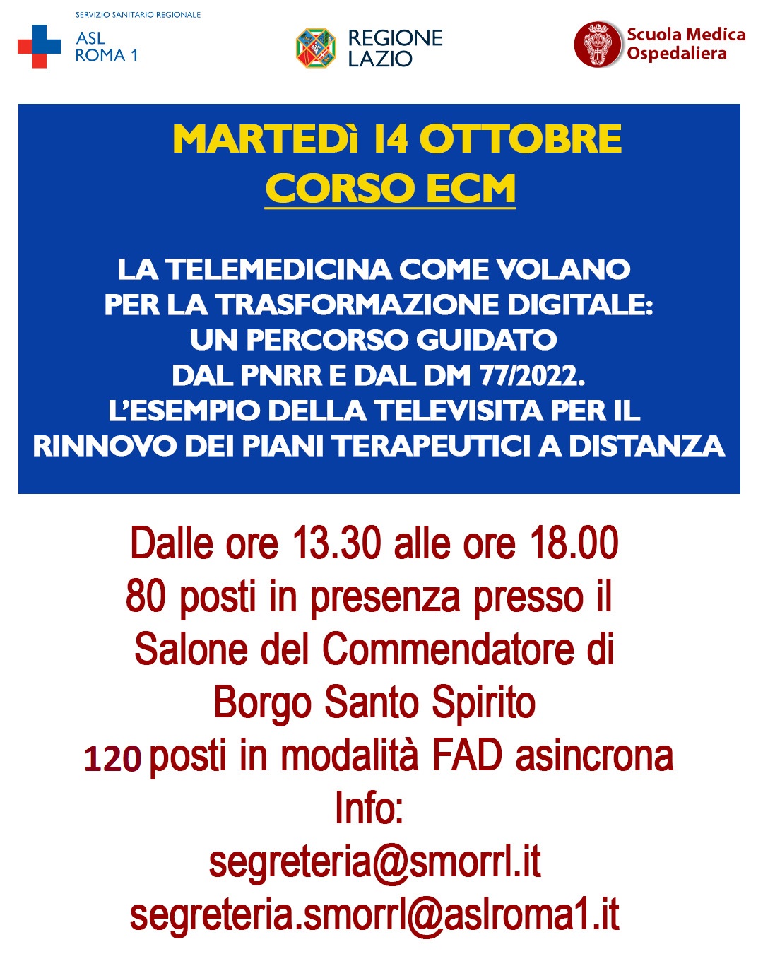 14 ottobre Corso ECM aziendale "La Telemedicina come volano per la trasformazione digitale"