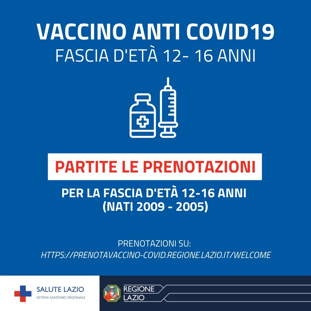 Prenotazioni online per la fascia d'età 12-16 anni