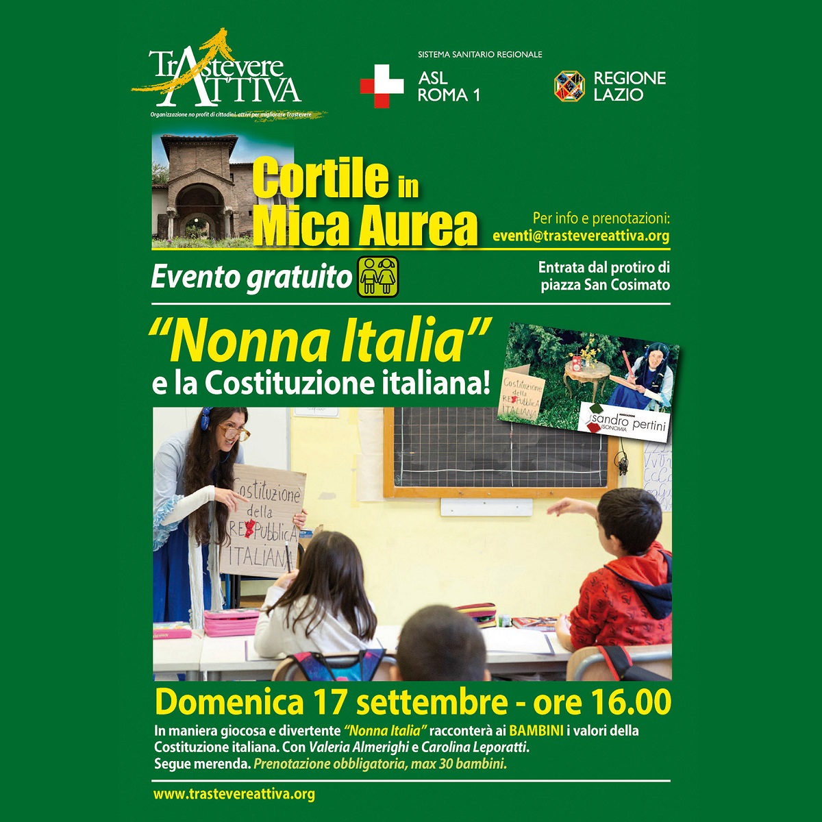 17 settembre “Nonna Italia e la Costituzione italiana!” a San Cosimato
