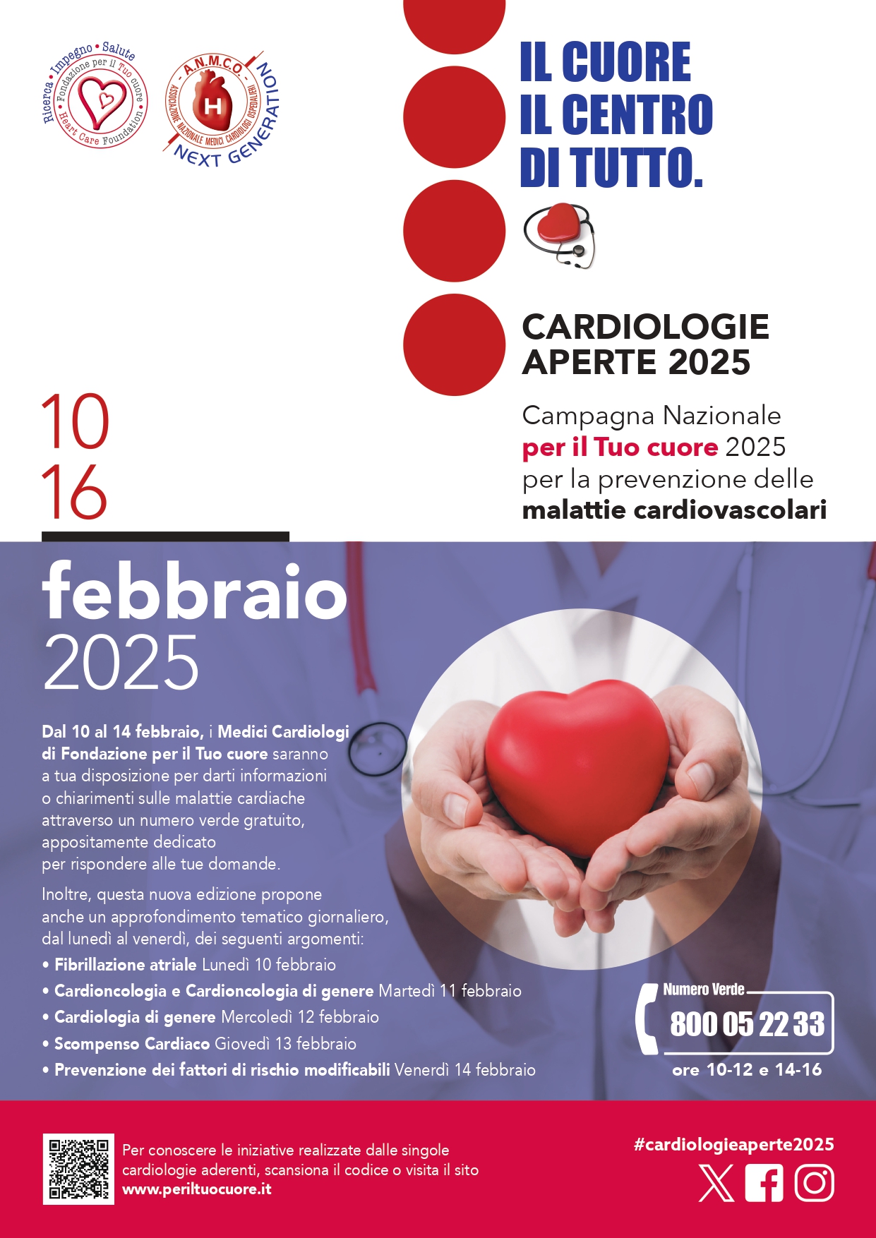 Cardiologie Aperte 2025: dal 10 al 14 febbraio informazioni gratuite per i cittadini sulla prevenzione delle malattie cardiovascolari