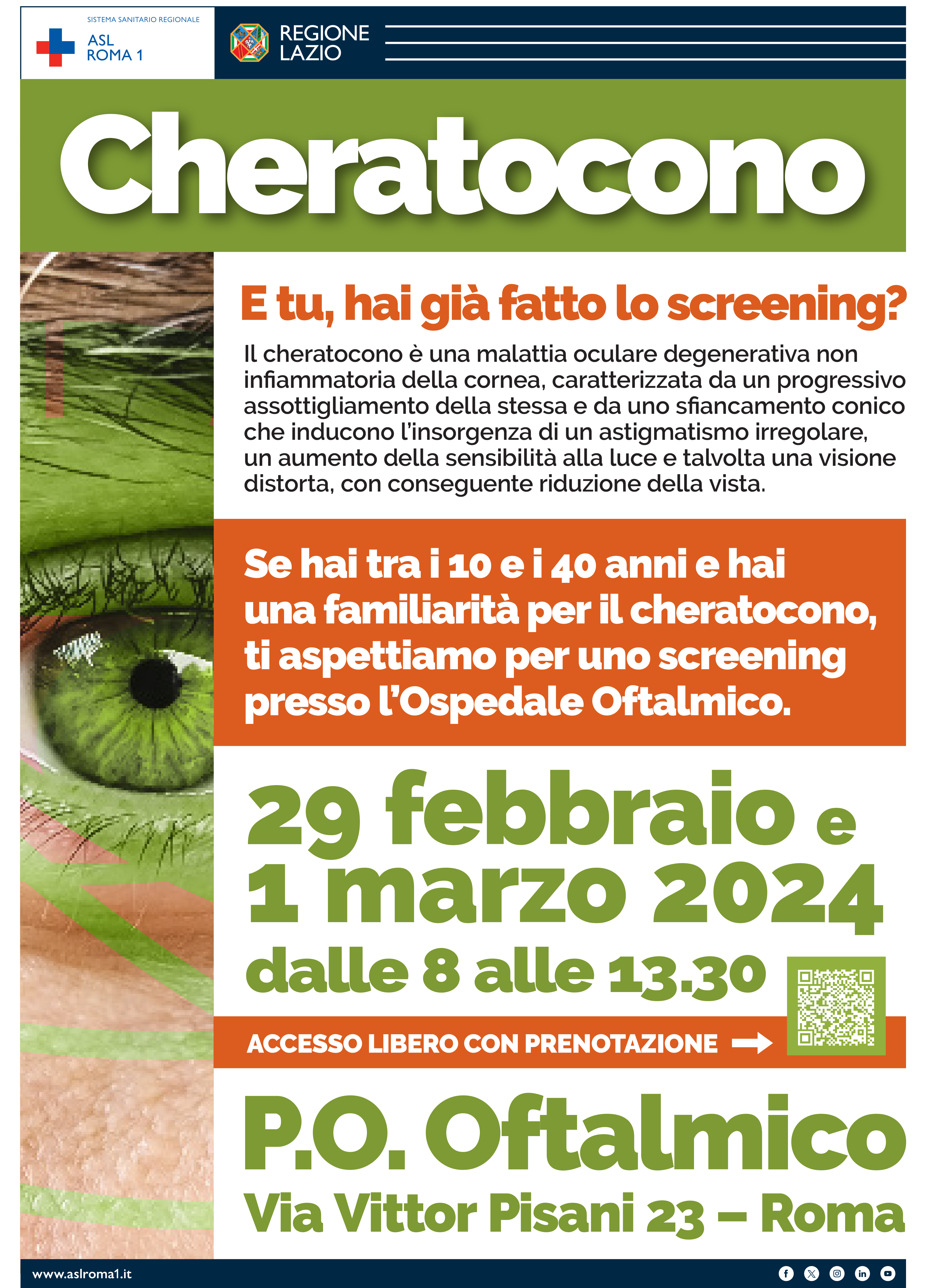 29 febbraio e 1° marzo Screening cheratocono al P.O. Oftalmico