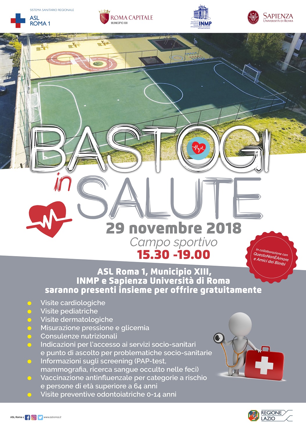 “Bastogi in Salute”, oltre 150 prestazioni per il pomeriggio di prevenzione nel campo sportivo del quartiere romano