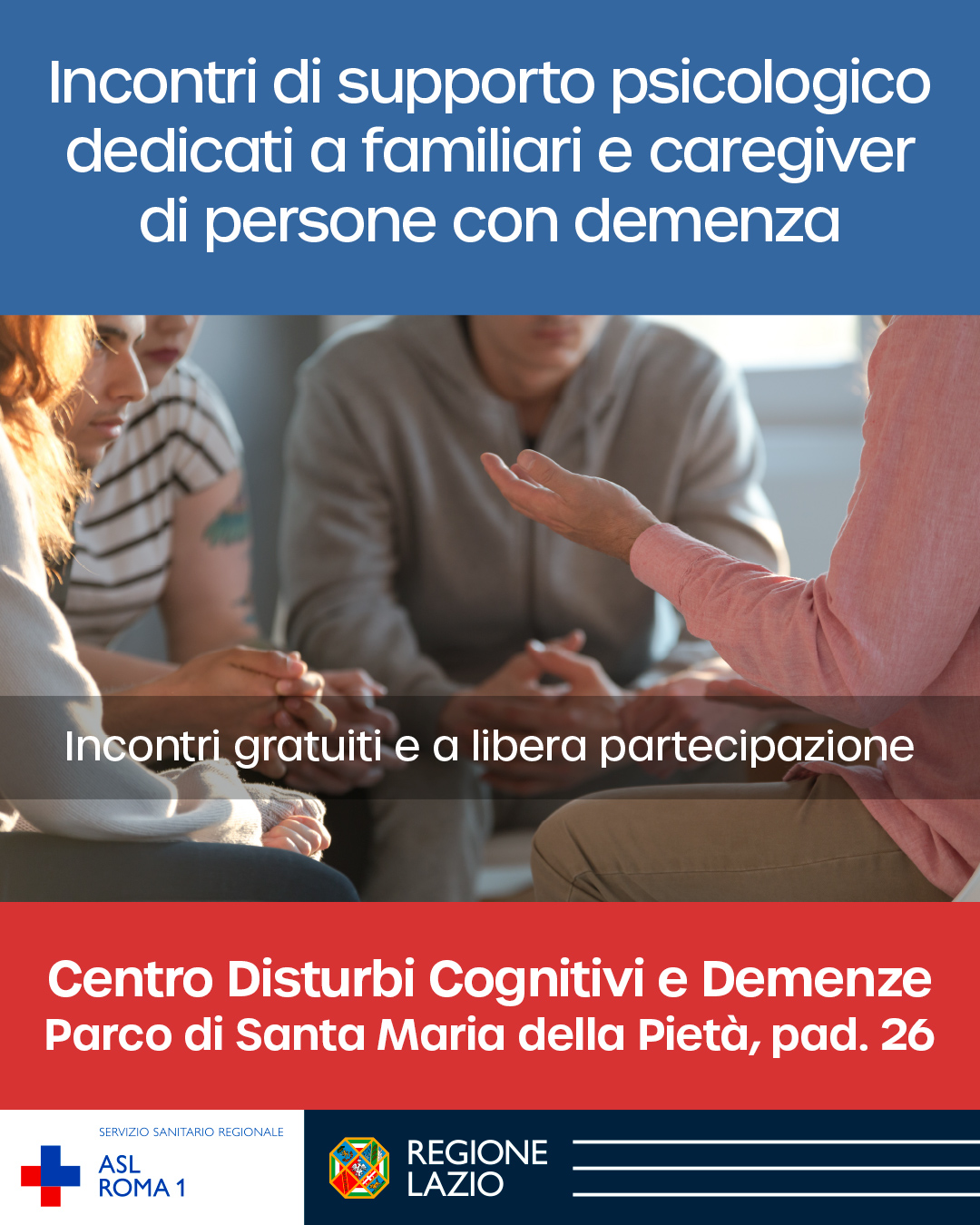 Incontri di supporto psicologico dedicati a familiari e caregiver di persone con demenza, da settembre 5 incontri al Santa Maria della Pietà