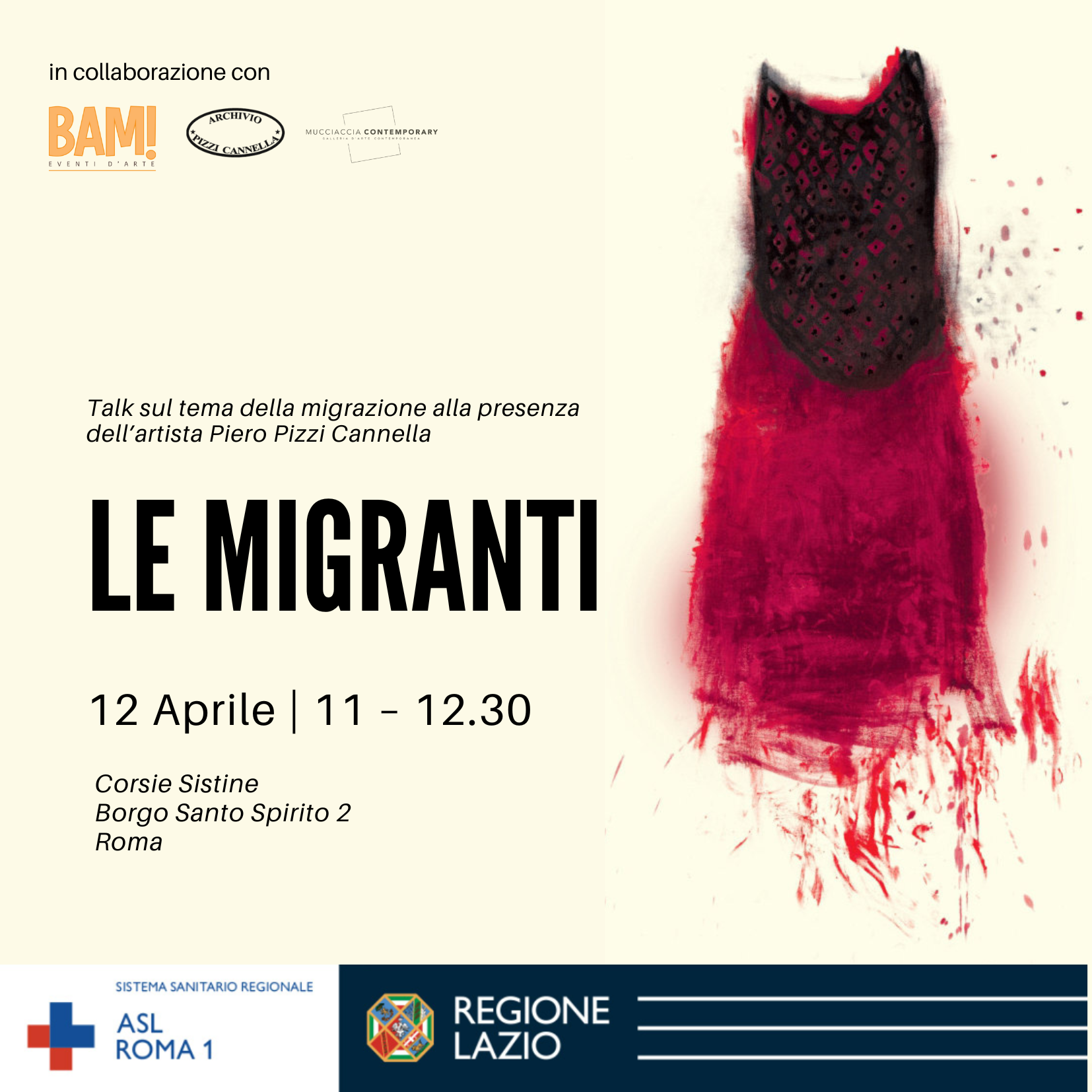 12 aprile Talk “Le Migranti” nell’ambito della mostra di Piero Pizzi Cannella presso le Corsie Sistine