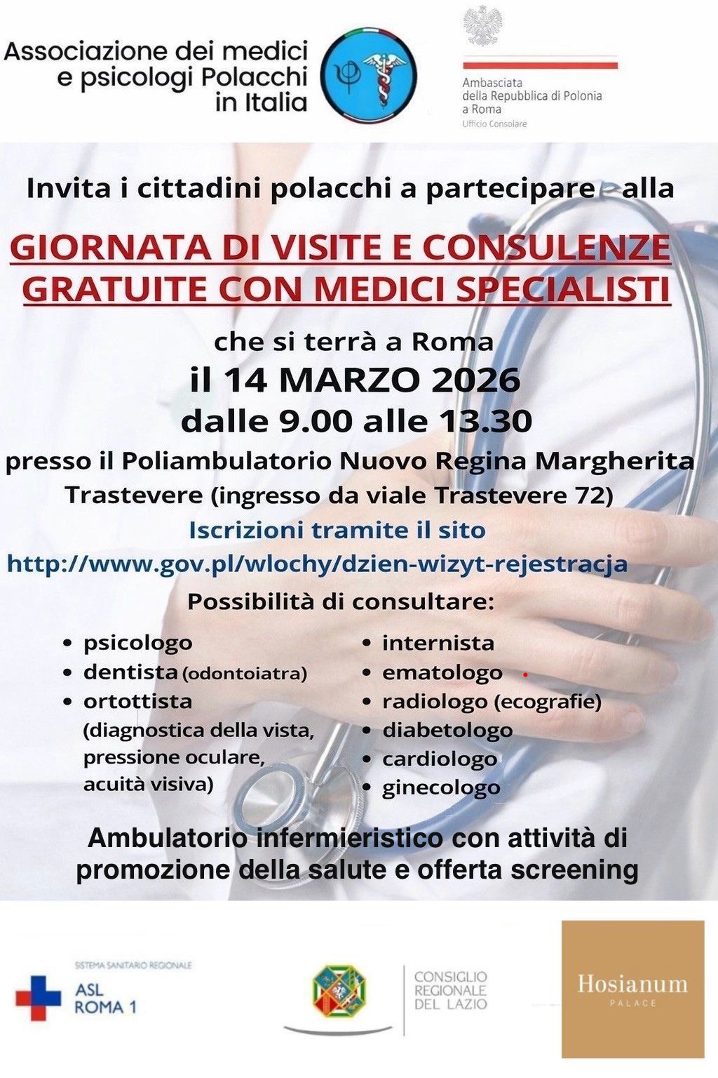 14 marzo Open Day al Nuovo Regina Margherita dedicato ai cittadini polacchi in Italia