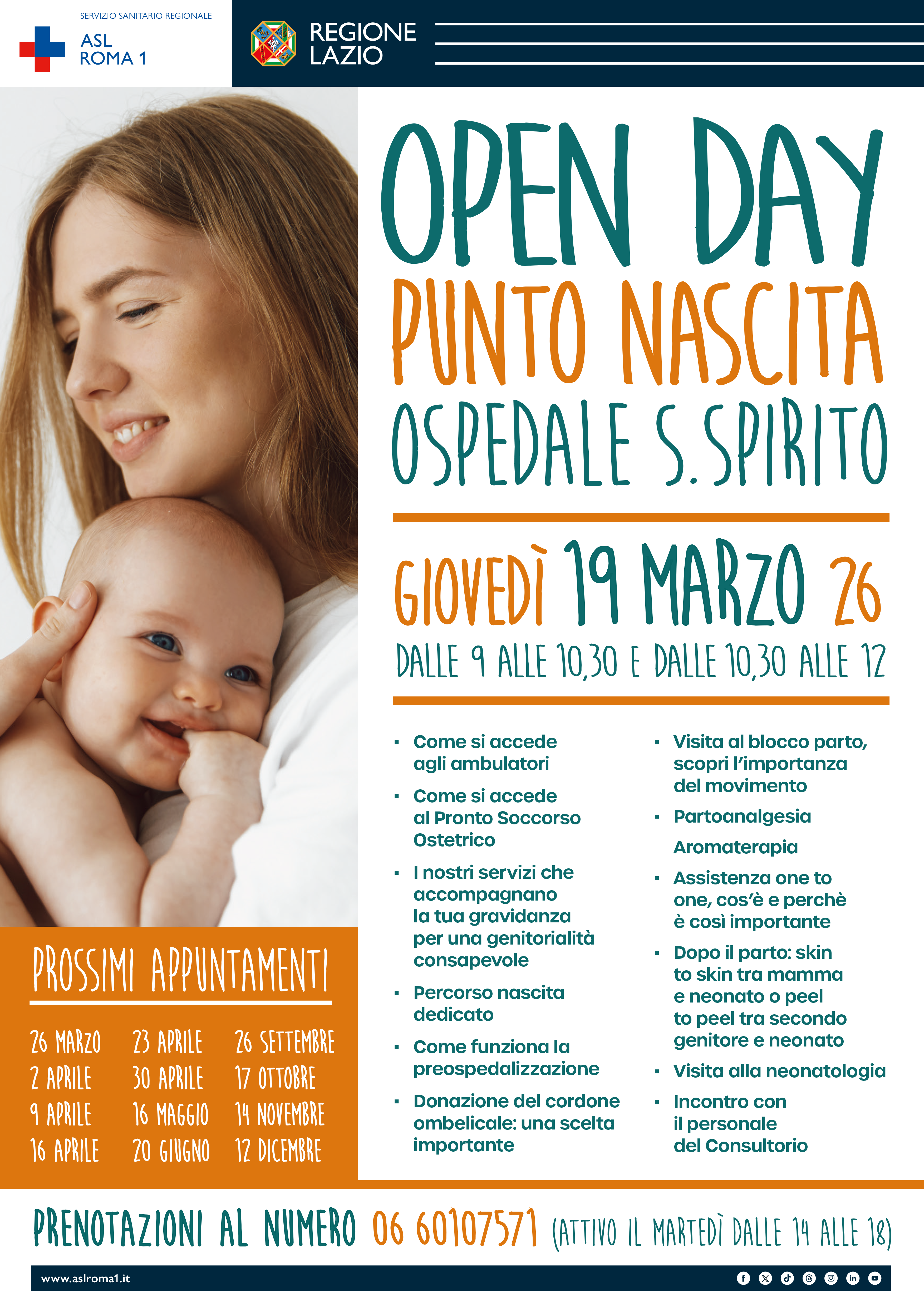 Open Day Punto Nascita all'Ospedale Santo Spirito: tutte le date del 2026 e le info per aderire