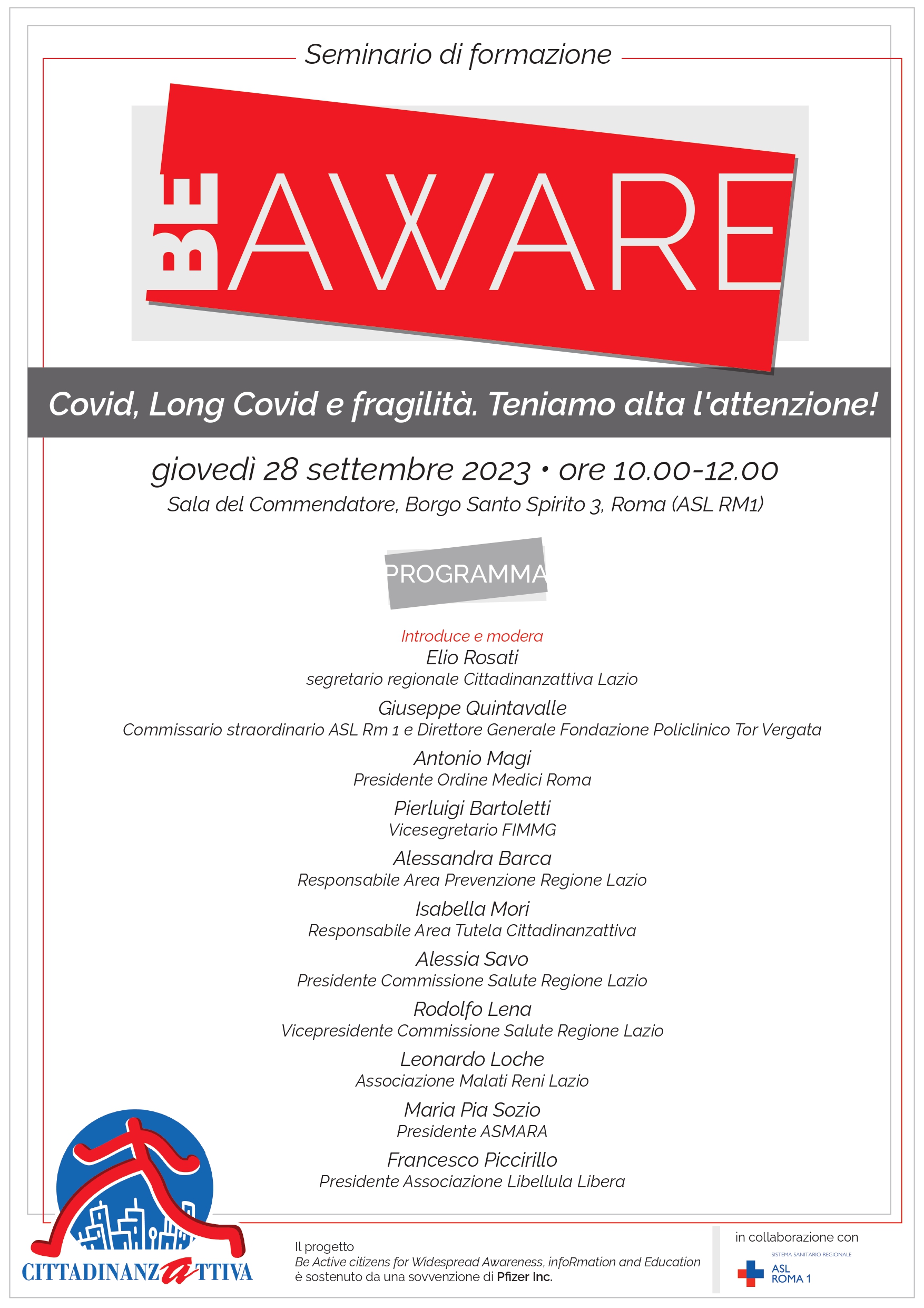 Be Aware. Covid, Long Covid e fragilità. Teniamo alta l'attenzione!