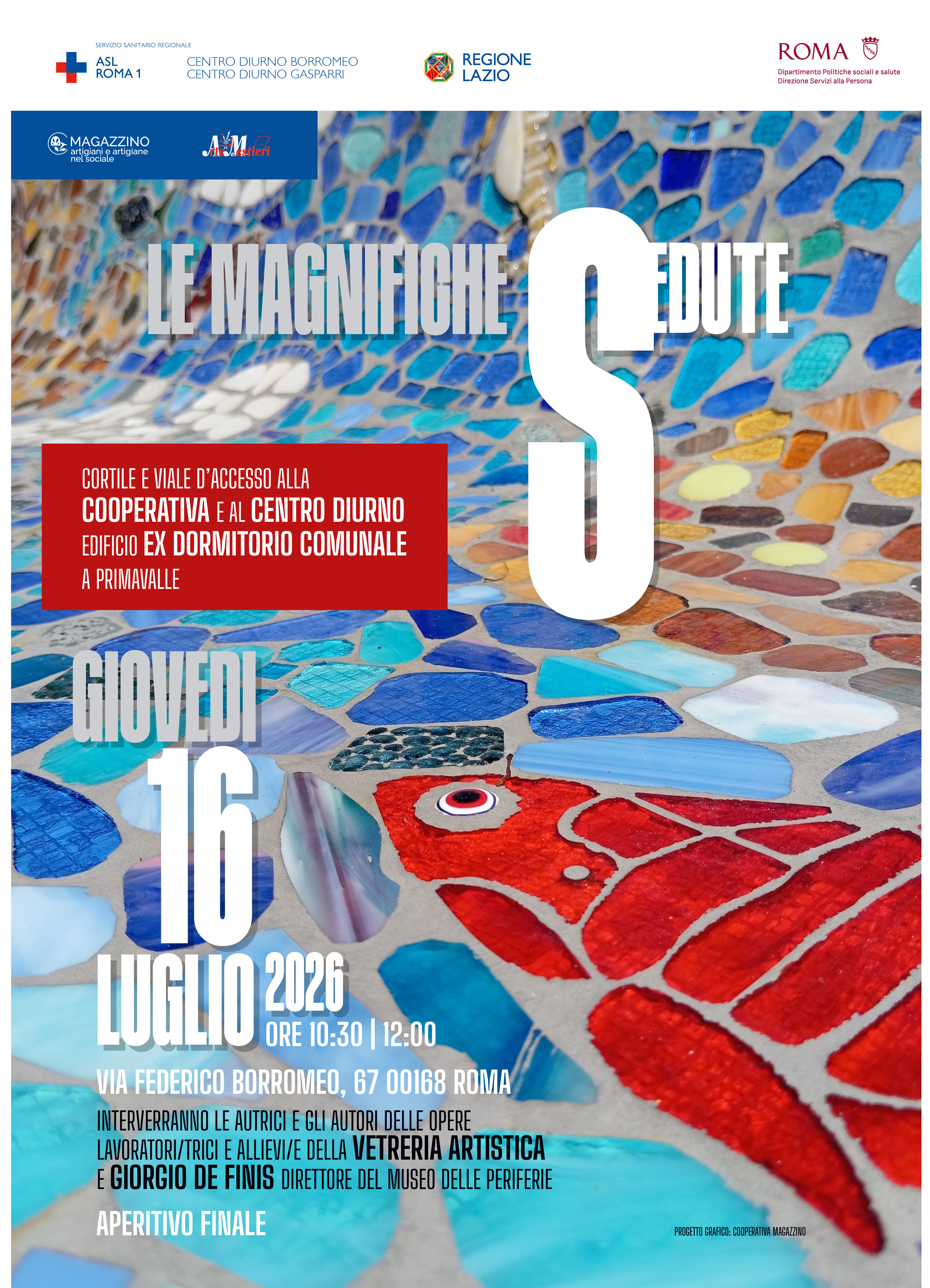 16 luglio inaugurazione delle panchine mosaicate "Le magnifiche sedute" presso il CD Borromeo