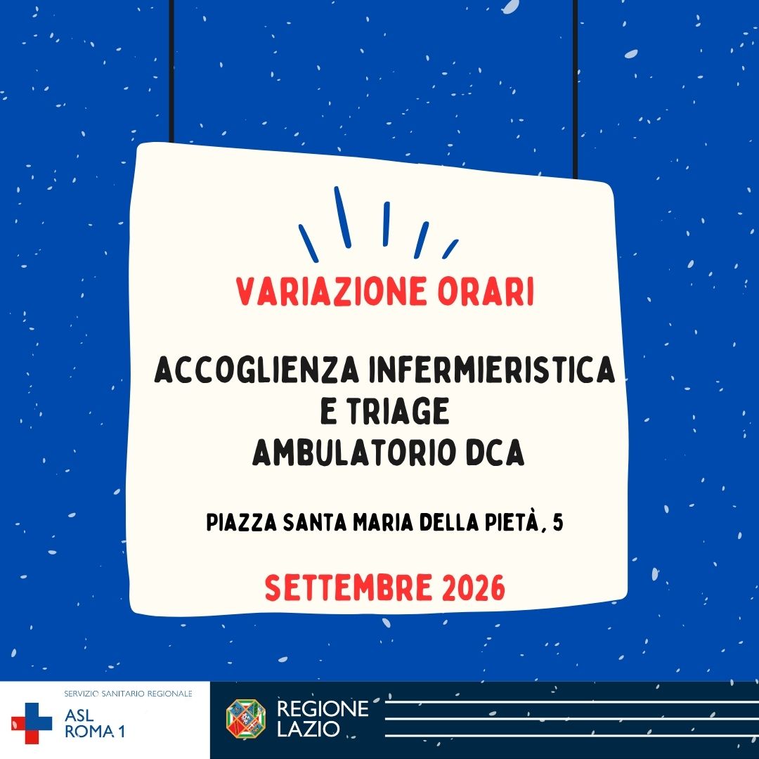 Orari settembre Servizio Accoglienza Infermieristica e Triage Ambulatorio DCA