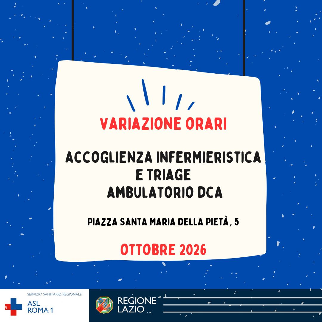 Orari Ottobre Servizio Accoglienza Infermieristica e Triage Ambulatorio DCA