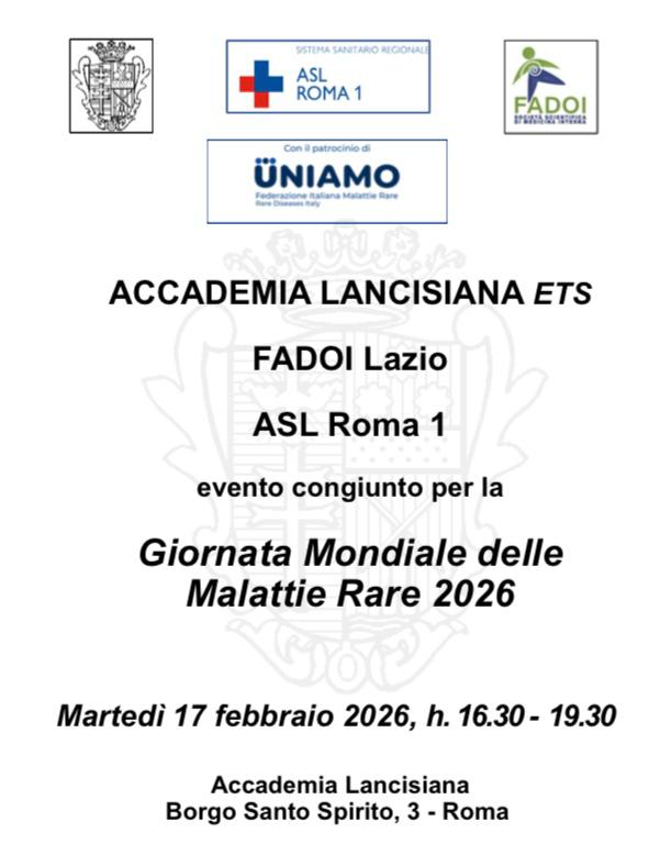 ACCADEMIA LANCISIANA INCONTRO CONGIUNTO PER LA GIORNATA MONDIALE DELLE MALATTIE RARE 2026