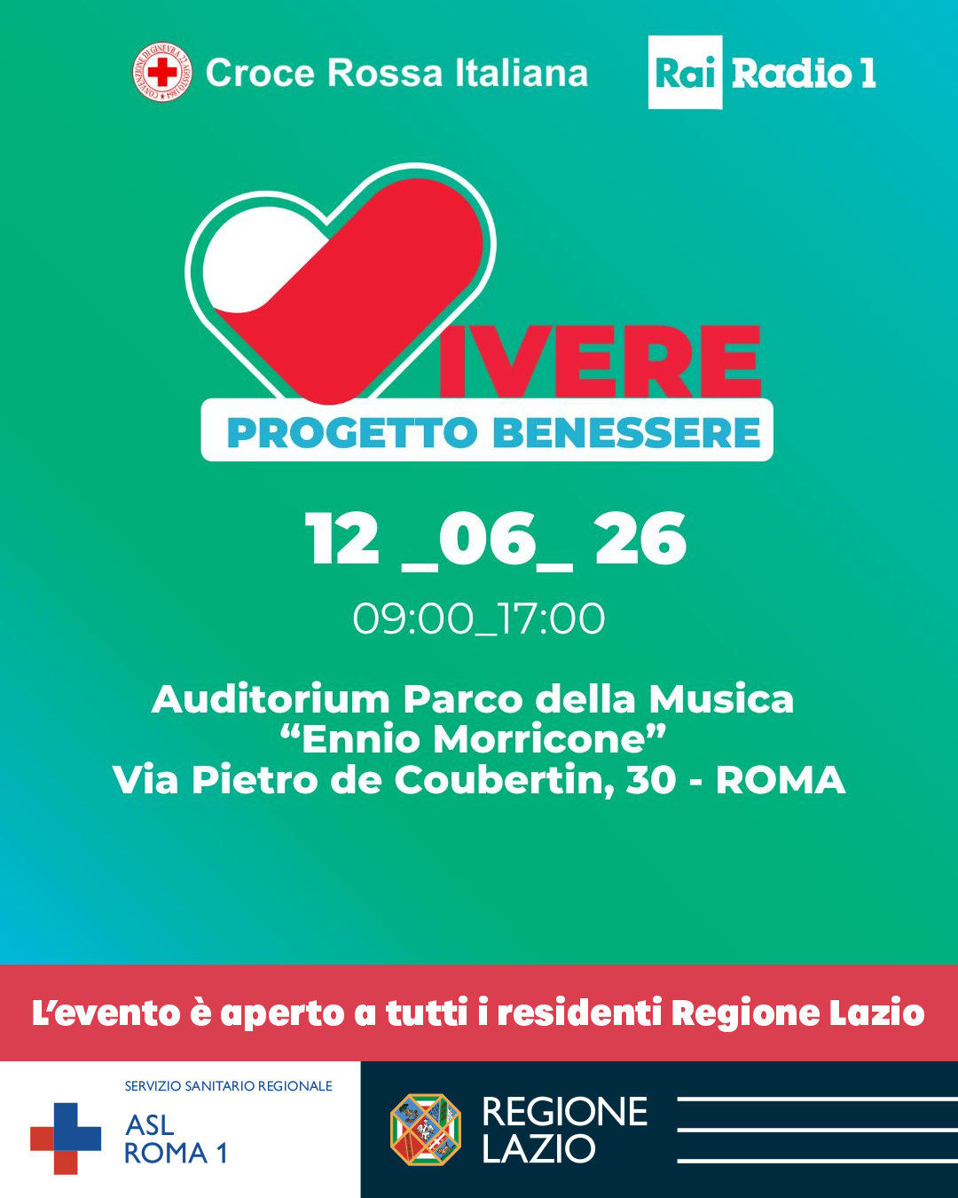 12 giugno screening oncologici e vaccinazioni all'Auditorium - evento Vivere - Progetto Benessere