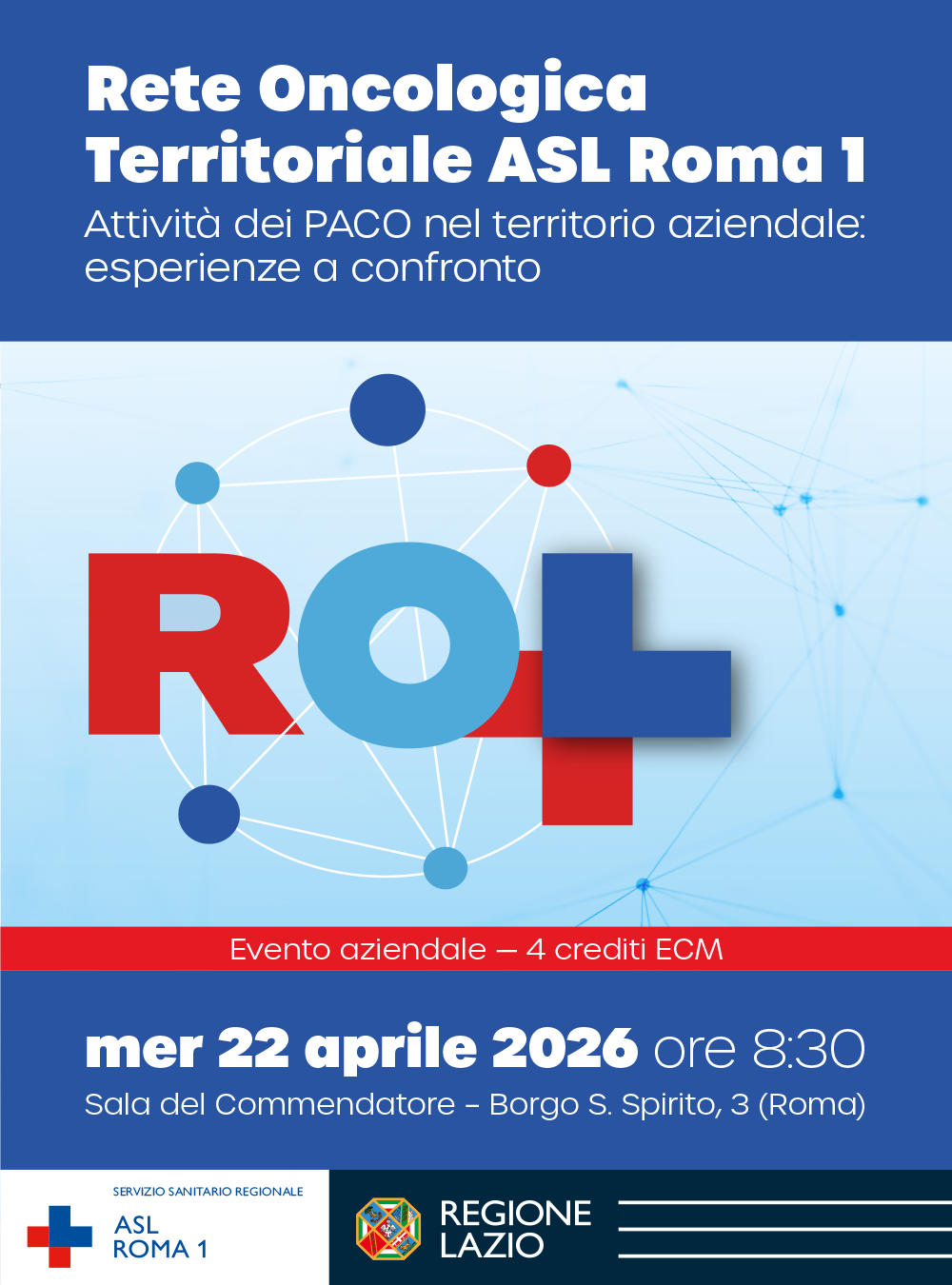 22 aprile Convegno ECM "Rete Oncologica Territoriale ASL Roma 1"