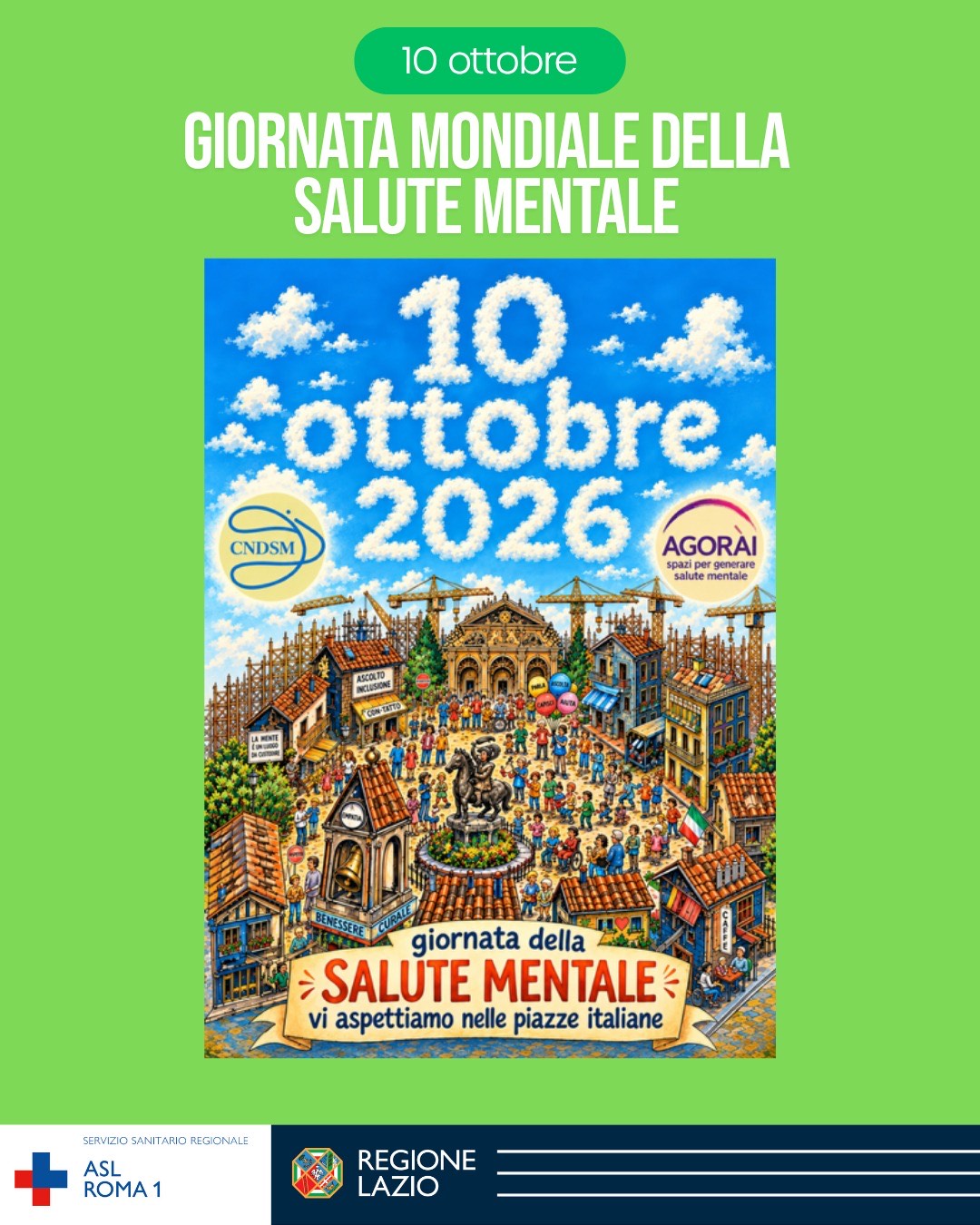 Giornata Mondiale della Salute Mentale 2026: il 10 ottobre otto incontri sul territorio ASL Roma 1