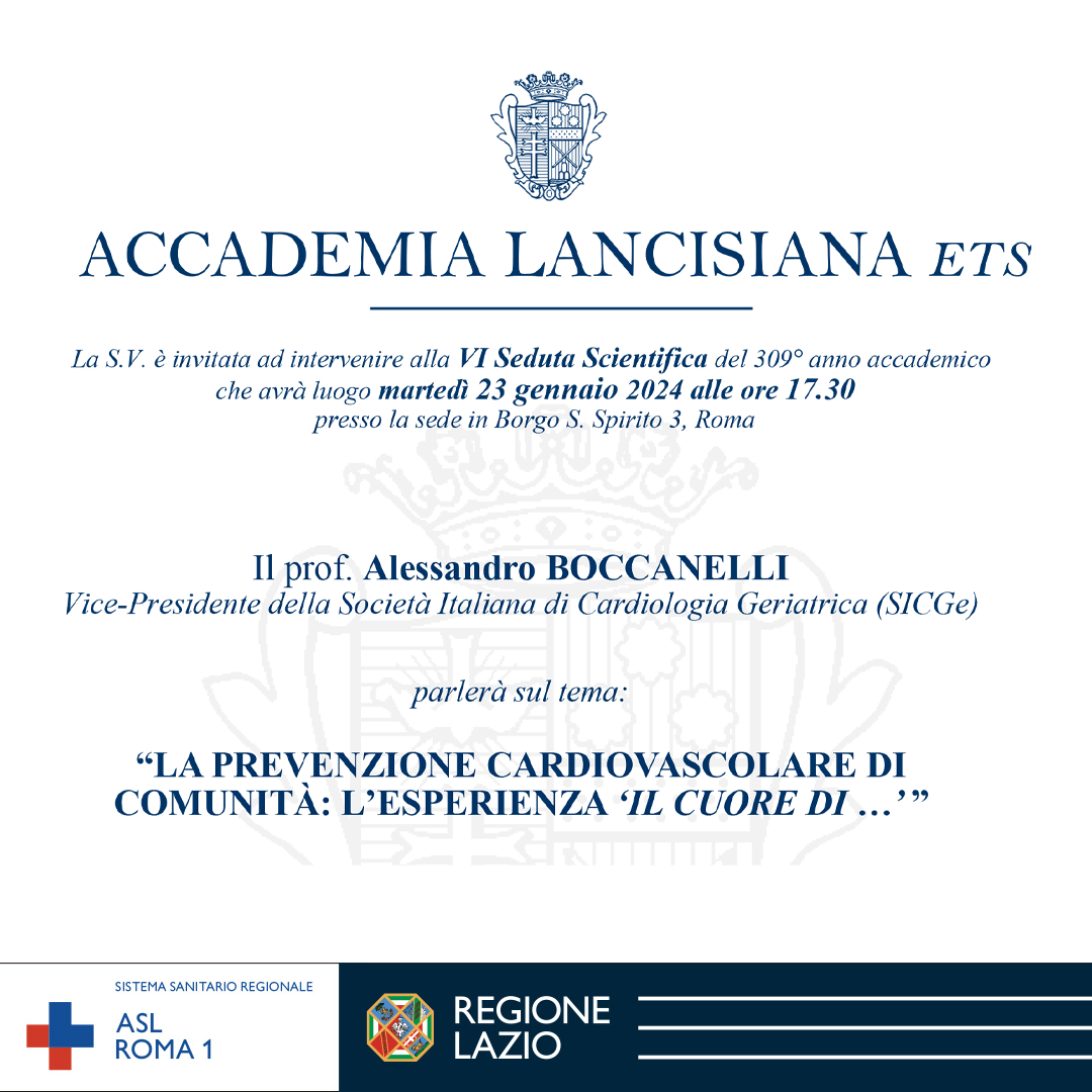 23 gennaio Seduta scientifica Accademia Lancisiana "La prevenzione cardiovascolare di Comunità: l’esperienza “Il Cu...